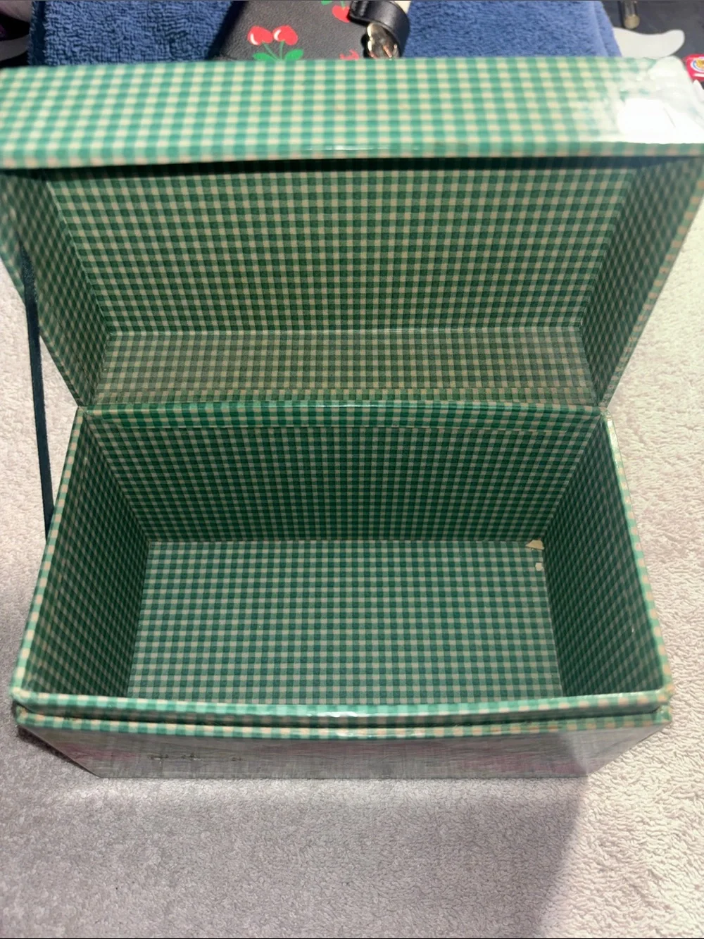Vintage Green Plaid Recipe Box with Vegetable Illustration